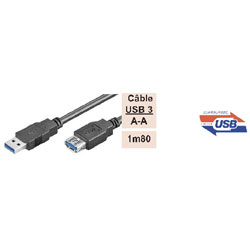 CABLE USB 3.0 MALE A VERS A FEM 1,80M
