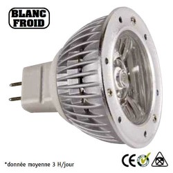 LAMPE MR16 50mm 12V 1 LED BLANC FROID 3W